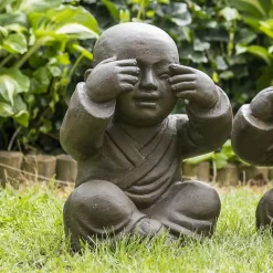 Statues moine de la sagesse patiné brun antique 40 cm