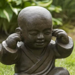 Statues moine de la sagesse patiné brun antique 40 cm