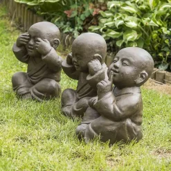 Statues moine de la sagesse patiné brun antique 40 cm