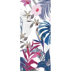 Sticker Adhésif Décoratif 204 cm X 83 cm pour Portes et Placards - Motif Plantes Exotiques Rose Bleu Vert