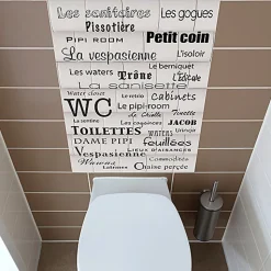 Sticker Autocollant Toilettes Décoratif Illustration Façons de Parler, 68 cm X 48 cm, Fond Rouleaux Papier, Décoration Murale