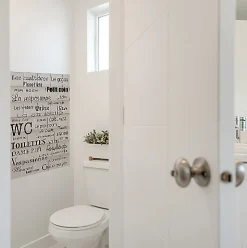 Sticker Autocollant Toilettes Décoratif Illustration Façons de Parler, 68 cm X 48 cm, Fond Rouleaux Papier, Décoration Murale