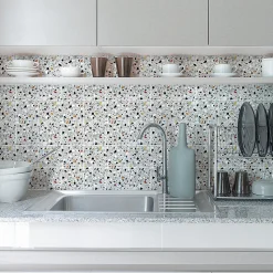 Sticker Mural Carrelage adhésif Cuisine Salle de Bain - 24 STICKERS CARRELAGES TERRAZZO CARLOFORT - 24stickers15x15cm