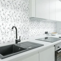 Sticker Mural Carrelage adhésif Cuisine Salle de Bain - 24 STICKERS CARRELAGES EFFET MARBRE NOIR ET BLANC - 24stickers15x15cm