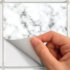 Sticker Mural Carrelage adhésif Cuisine Salle de Bain - 24 STICKERS CARRELAGES EFFET MARBRE NOIR ET BLANC - 24stickers15x15cm