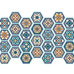 Sticker Mural Carrelage adhésif Cuisine Salle de Bain - CARRELAGES HEXAGONES BOIS PATINÉ BLEU-VERT - 28stickershexagones15x13,5cm