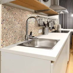 Sticker Mural Carrelage adhésif Cuisine Salle de Bain - 24 STICKERS CARRELAGES TERRAZZO ALZI ROSSI - 24stickers15x15cm