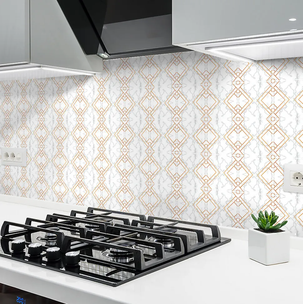 Sticker Mural Carrelage adhésif Cuisine Salle de Bain - 24 STICKERS CARRELAGES EFFET MARBRÉ ET DORÉ - 24stickers15x15cm