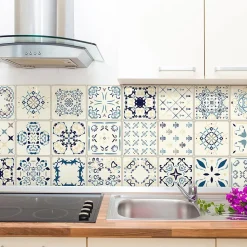 Sticker Mural Carrelage adhésif Cuisine Salle de Bain - 24 STICKERS CARRELAGES AZULEJOS GIROLAMO - 24stickers15x15cm