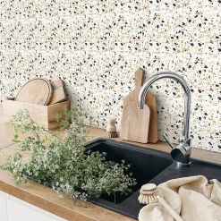 Sticker Mural Carrelage adhésif Cuisine Salle de Bain - 24 STICKERS CARRELAGES TERRAZZO PIANO - 24stickers15x15cm