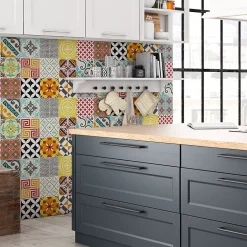 Sticker Mural Carrelage adhésif Cuisine Salle de Bain - 15 STICKERS CARRELAGES AZULEJOS MOSAÏQUE MULTICOLORE - 15stickers15x15cm