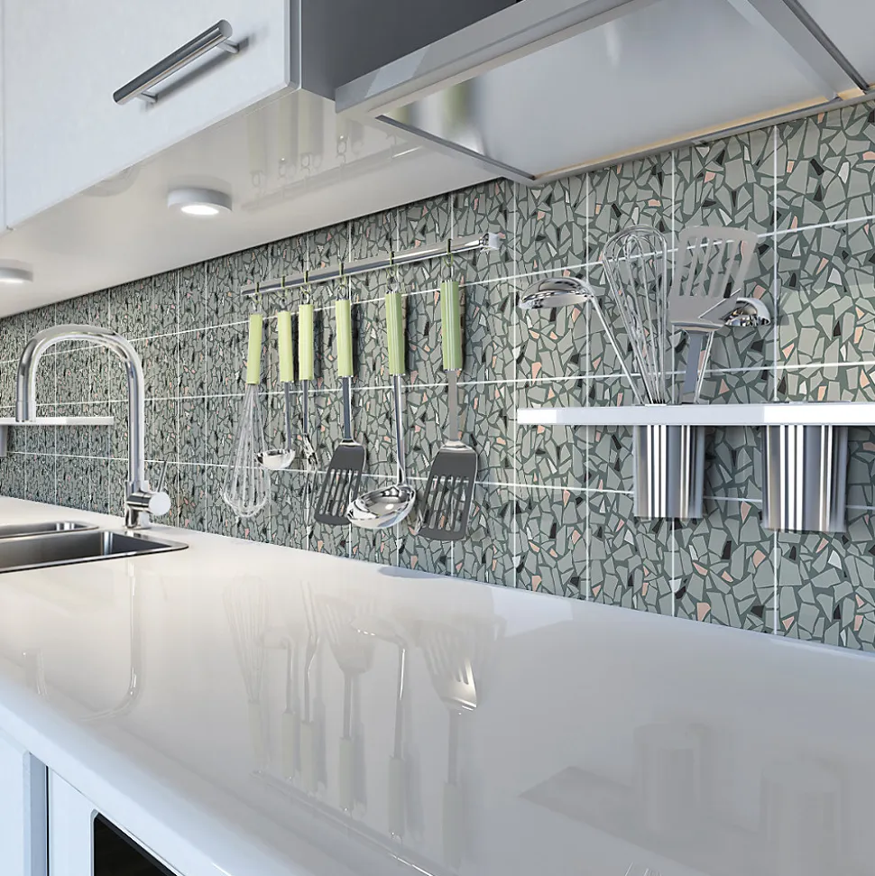 Sticker Mural Carrelage adhésif Cuisine Salle de Bain - 24 STICKERS CARRELAGES TERRAZZO TONVINO - 24stickers15x15cm