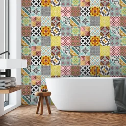 Sticker Mural Carrelage adhésif Cuisine Salle de Bain - 15 STICKERS CARRELAGES AZULEJOS MOSAÏQUE MULTICOLORE - 15stickers10x10cm