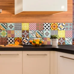 Sticker Mural Carrelage adhésif Cuisine Salle de Bain - 15 STICKERS CARRELAGES AZULEJOS MOSAÏQUE MULTICOLORE - 15stickers10x10cm