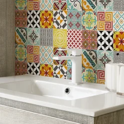 Sticker Mural Carrelage adhésif Cuisine Salle de Bain - 15 STICKERS CARRELAGES AZULEJOS MOSAÏQUE MULTICOLORE - 15stickers10x10cm