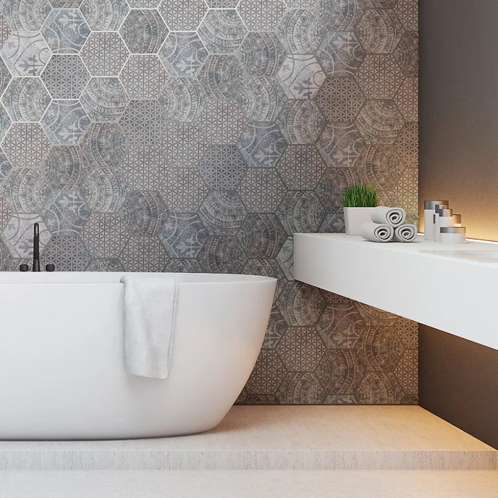 Sticker Mural Carrelage adhésif Cuisine Salle de Bain - CARRELAGES HEXAGONES OLD BEAUTY - 28stickershexagones15x13,5cm