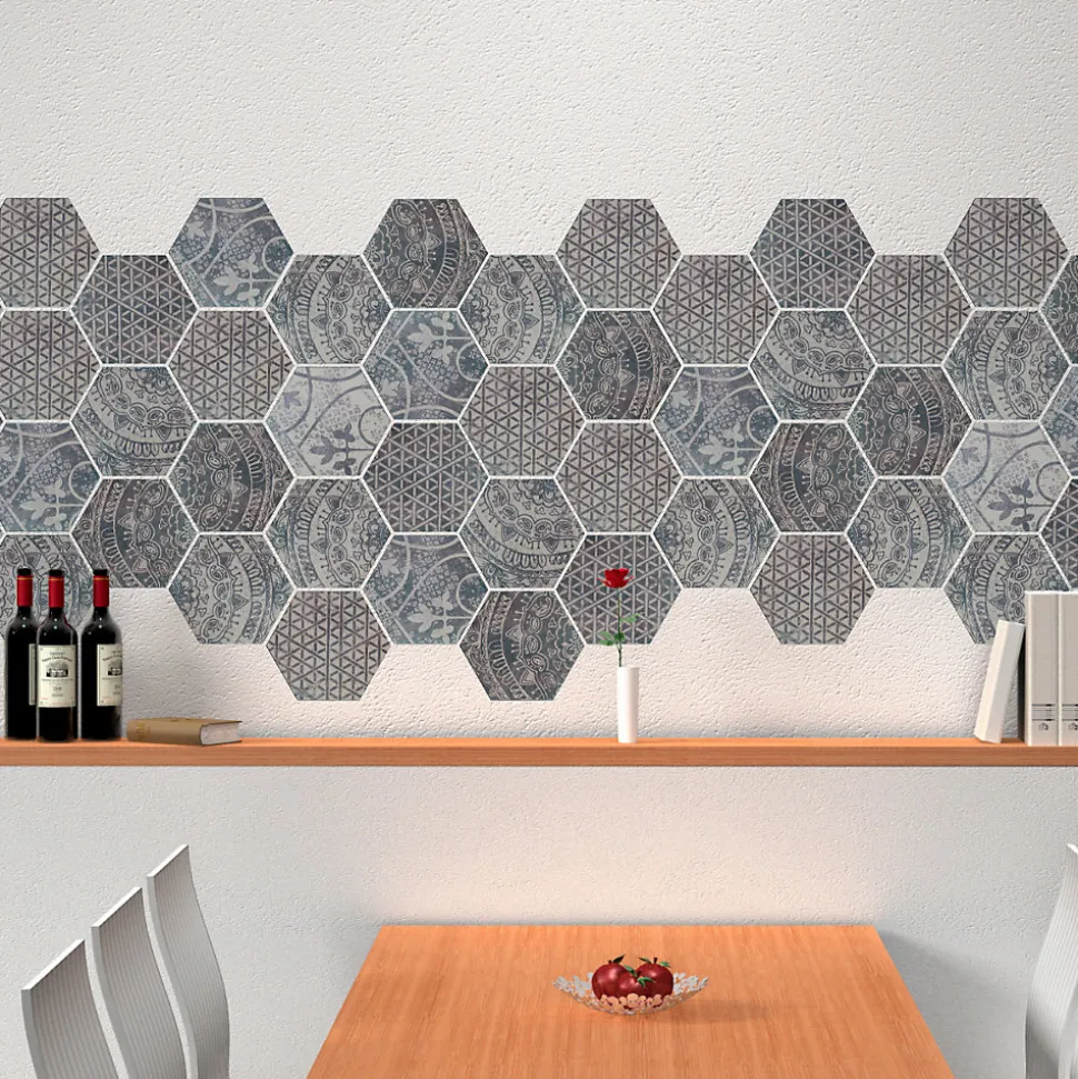 Sticker Mural Carrelage adhésif Cuisine Salle de Bain - CARRELAGES HEXAGONES OLD BEAUTY - 28stickershexagones15x13,5cm
