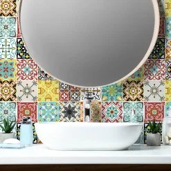 Sticker Mural Carrelage adhésif Cuisine Salle de Bain - 24 STICKERS CARREAUX DE CIMENT AZULEJOS FRIPINIO - 24stickers15x15cm