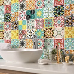 Sticker Mural Carrelage adhésif Cuisine Salle de Bain - 24 STICKERS CARREAUX DE CIMENT AZULEJOS FRIPINIO - 24stickers15x15cm