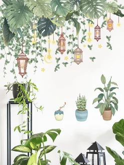 Sticker mural motif plantes tropicales - Feuilles vertes - Pour salon, chambre à coucher, couloir - Décoration murale