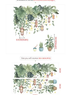 Sticker mural motif plantes tropicales - Feuilles vertes - Pour salon, chambre à coucher, couloir - Décoration murale