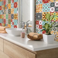 Stickers muraux - Sticker Mural Carrelage adhésif Cuisine Salle de Bain - 24 STICKERS CARRELAGES ORIANA - 24stickers15x15cm