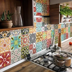 Stickers muraux - Sticker Mural Carrelage adhésif Cuisine Salle de Bain - 24 STICKERS CARRELAGES ORIANA - 24stickers15x15cm