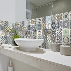 Stickers muraux - Sticker Mural Carrelage adhésif Cuisine Salle de Bain - 24 STICKERS CARRELAGES BEROBELLO - 24stickers15x15cm
