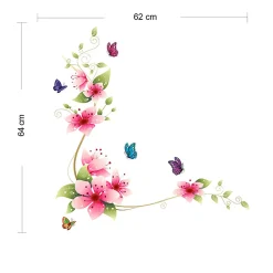 Stickers Muraux décoration adhésifs fleurs roses et papillons