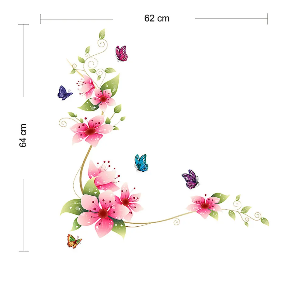 Stickers Muraux décoration adhésifs fleurs roses et papillons