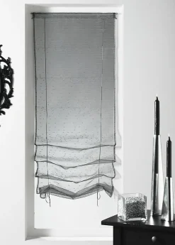 Store à remonter voilage organza fantaisie 'goutte d'eau' (45x200cm - Gris clair)