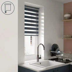 Store enrouleur jour / nuit sans perçage Elin 2 bleu l.55 x H.180cm Goodhome