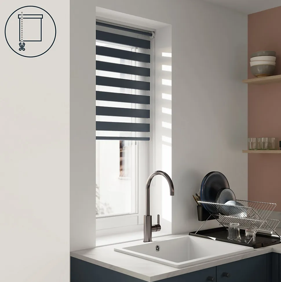 Store enrouleur jour / nuit sans perçage Elin 2 bleu l.55 x H.180cm Goodhome