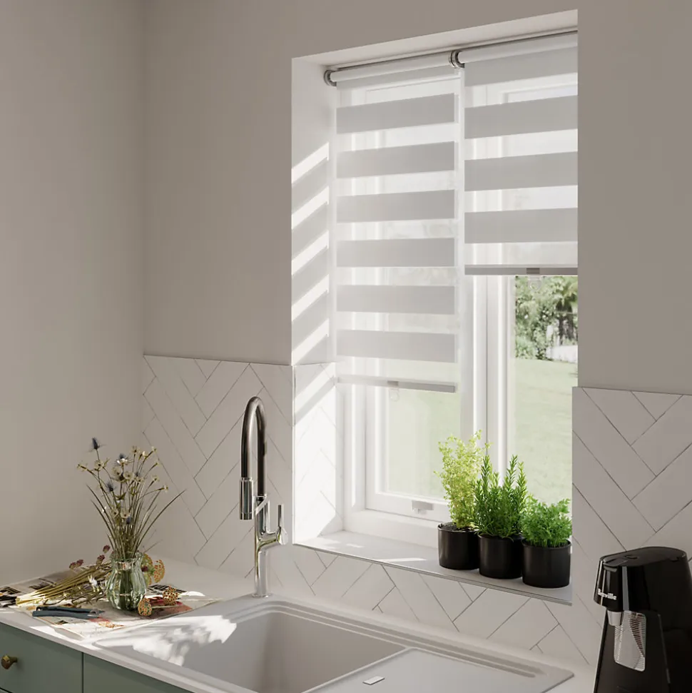 Store enrouleur jour / nuit sans perçage Keston blanc cassé l.40 x H.140cm Goodhome