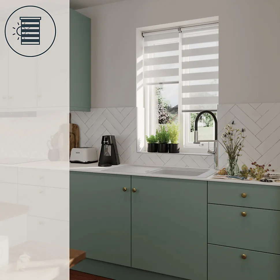 Store enrouleur jour / nuit sans perçage Keston blanc cassé l.40 x H.140cm Goodhome