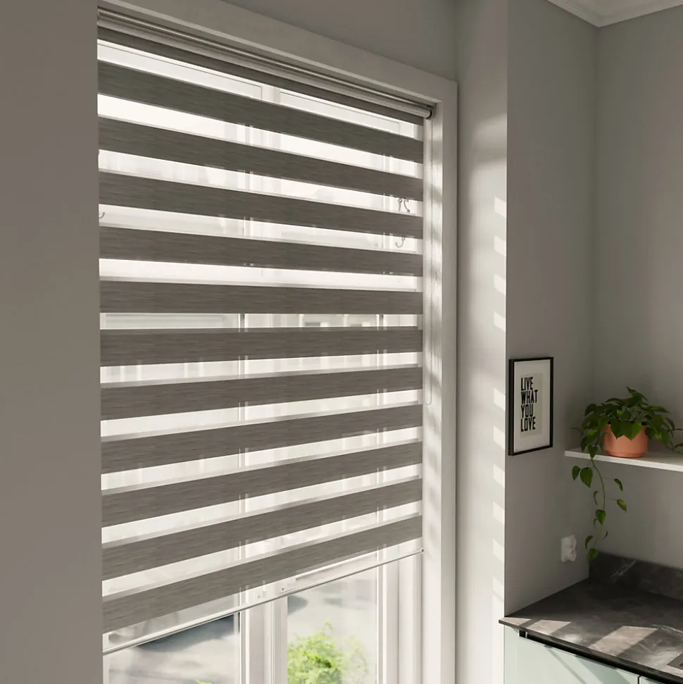 Store enrouleur jour / nuit sans perçage Brize gris chiné l.120 x H.180cm Goodhome