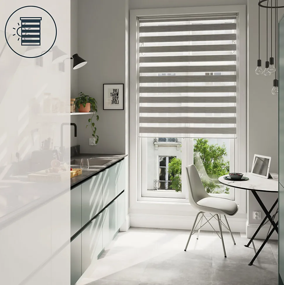 Store enrouleur jour / nuit sans perçage Brize gris chiné l.120 x H.180cm Goodhome