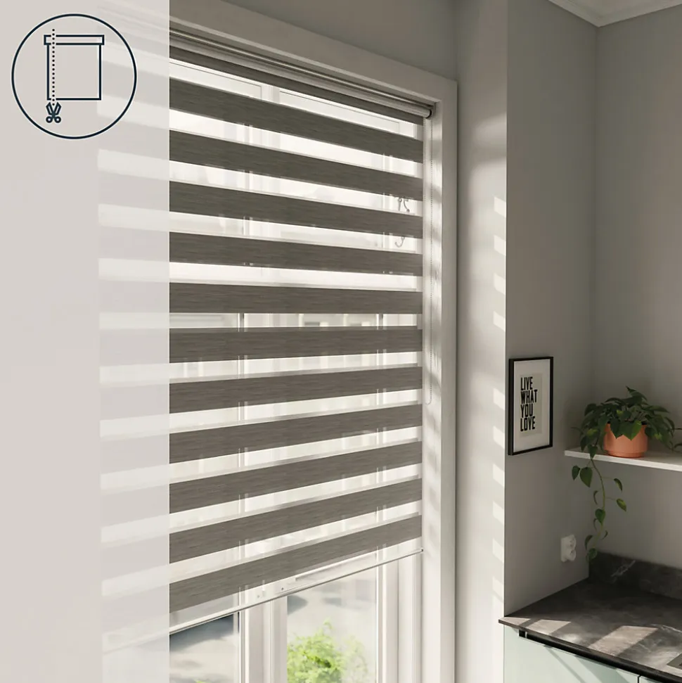 Store enrouleur jour / nuit sans perçage Brize gris chiné l.120 x H.180cm Goodhome