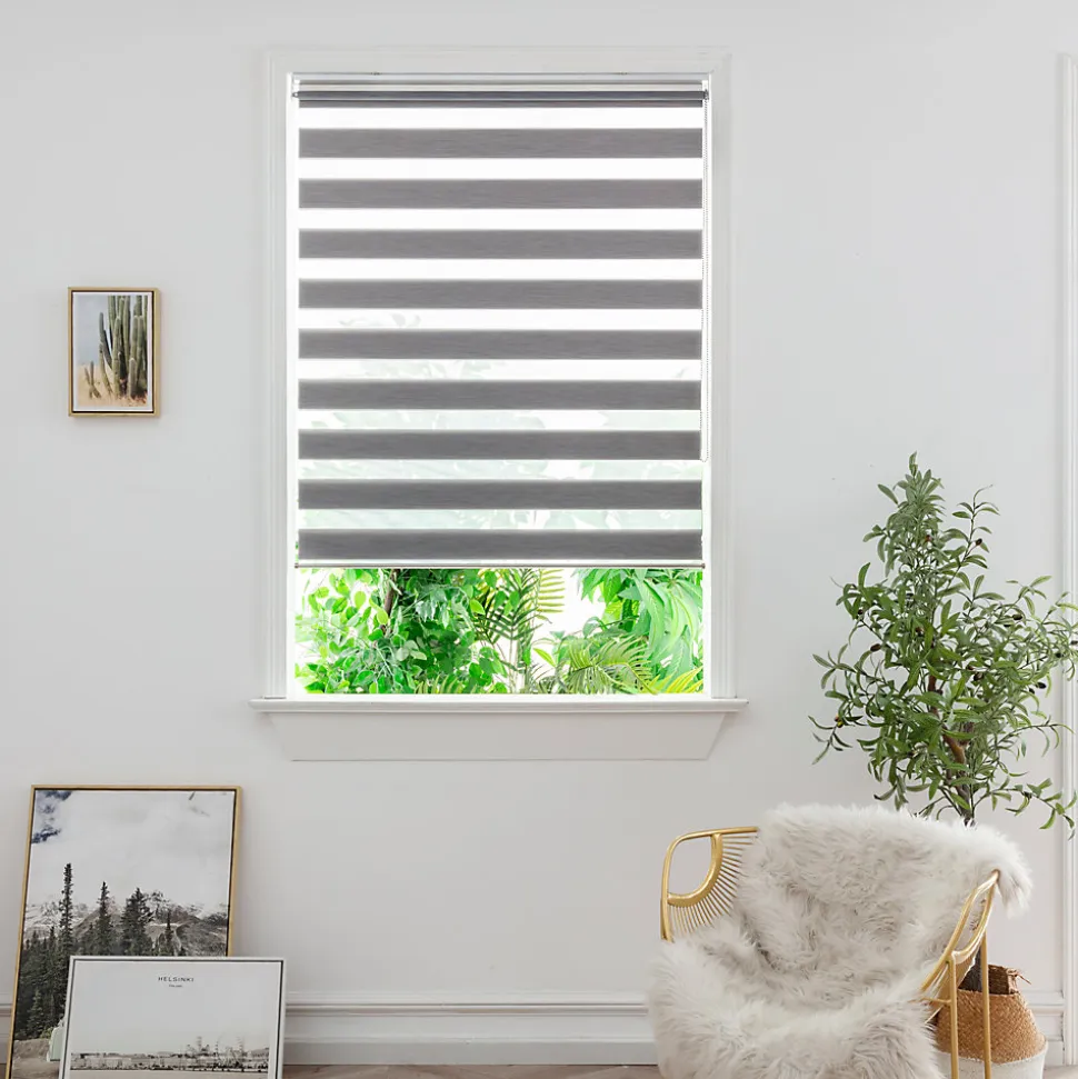 Store enrouleur jour / nuit sans perçage Brize gris chiné l.120 x H.180cm Goodhome