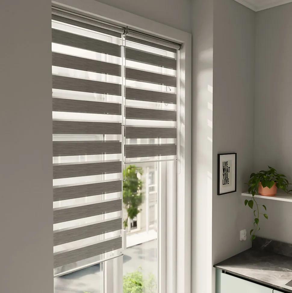 Store enrouleur jour / nuit sans perçage Brize gris chiné l.55 x H.180cm Goodhome