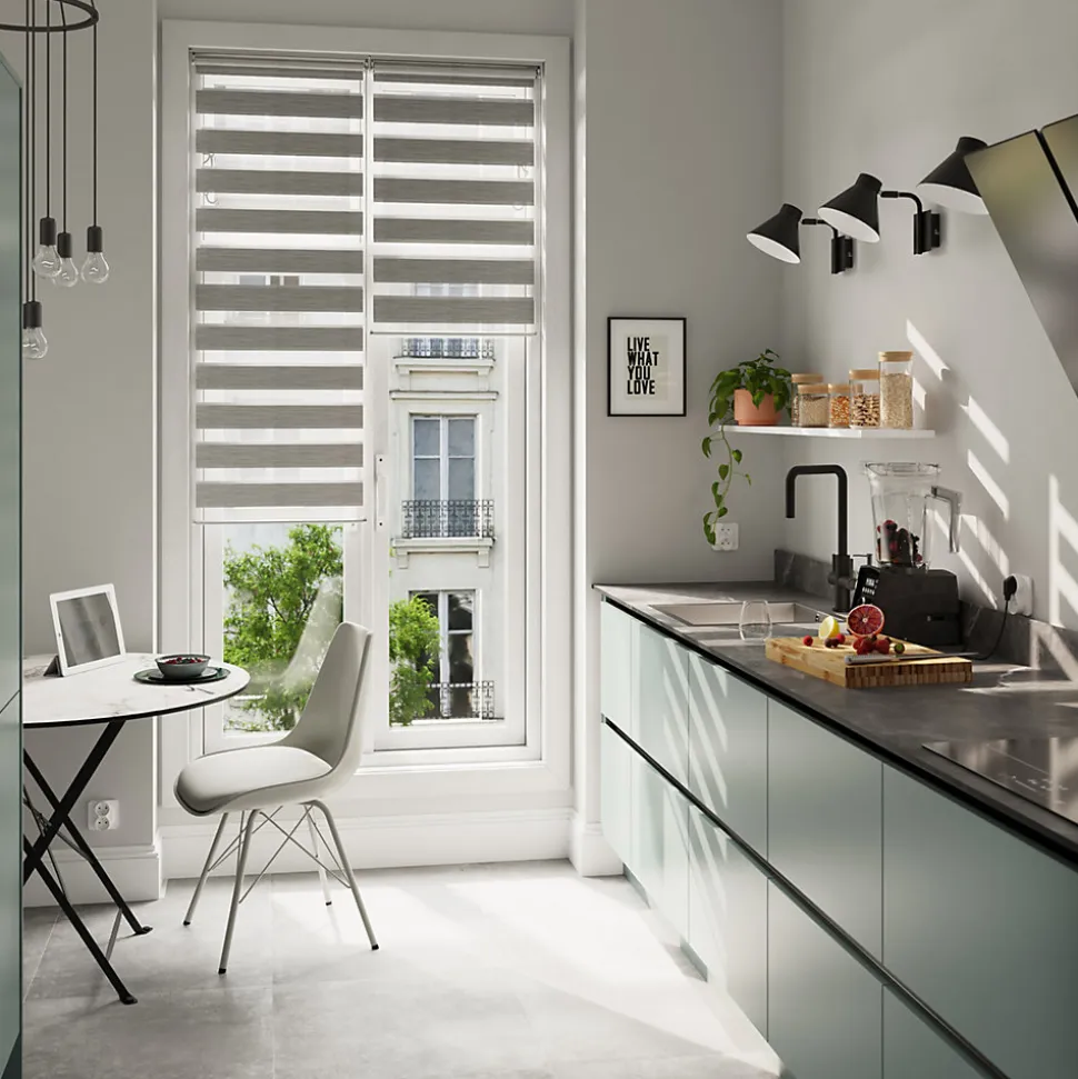 Store enrouleur jour / nuit sans perçage Brize gris chiné l.55 x H.180cm Goodhome