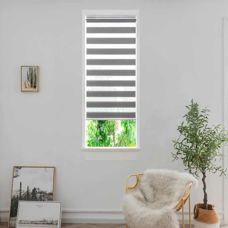 Store enrouleur jour / nuit sans perçage Brize gris chiné l.55 x H.180cm Goodhome