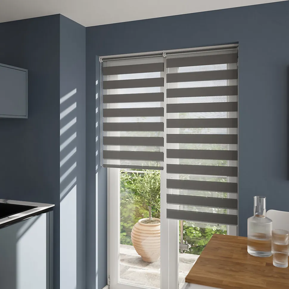Store enrouleur jour / nuit sans perçage Elin 2 gris béton l.60 x H.240cm Goodhome