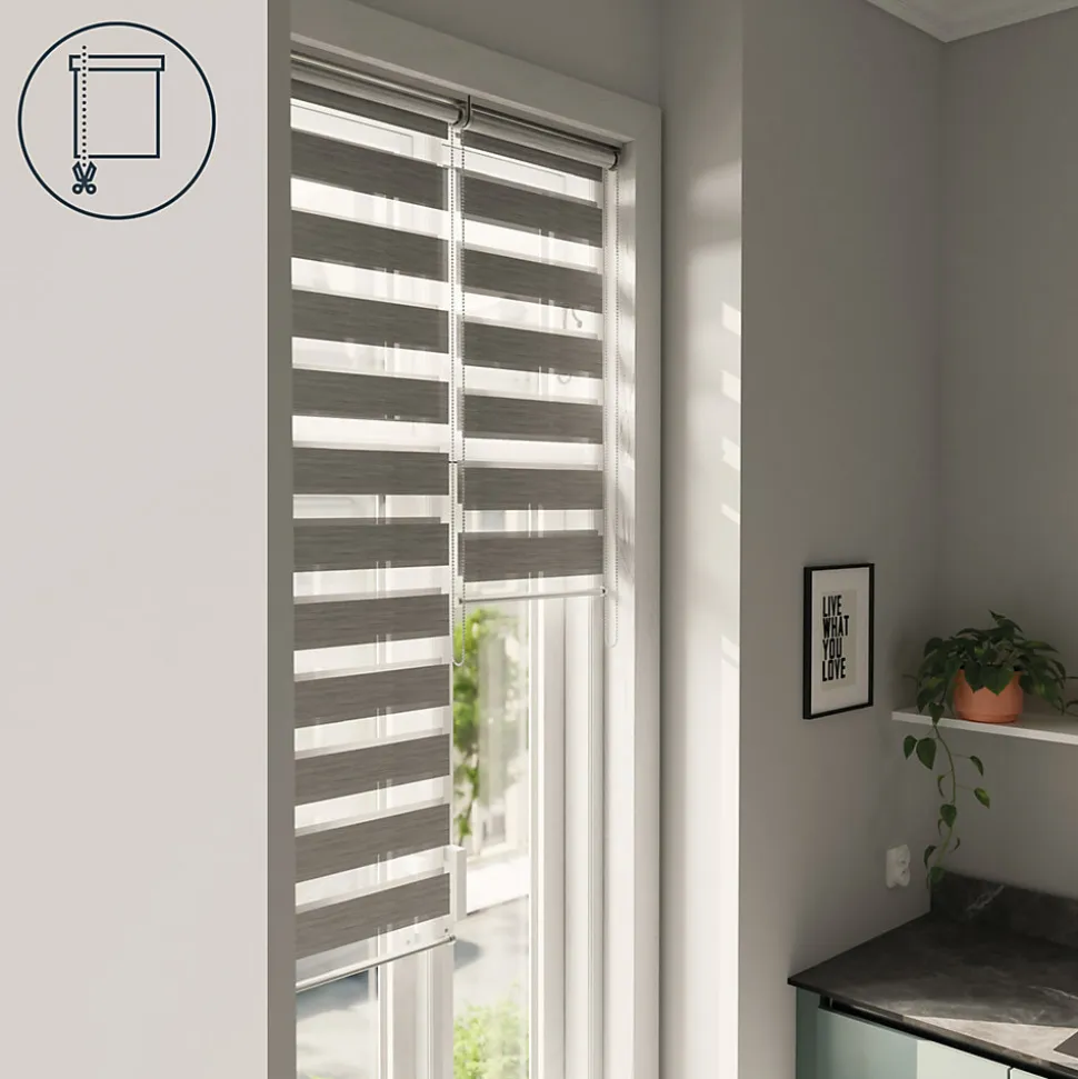 Store enrouleur jour / nuit sans perçage Brize gris chiné l.45 x H.140cm Goodhome