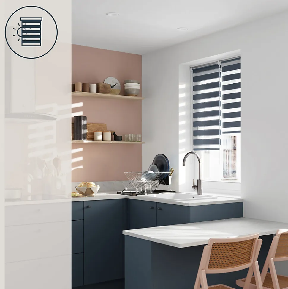 Store enrouleur jour / nuit sans perçage Elin 2 bleu l.45 x H.140cm Goodhome