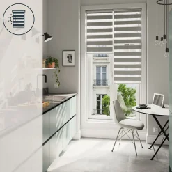 Store enrouleur jour / nuit sans perçage Brize gris chiné l.90 x H.180cm Goodhome