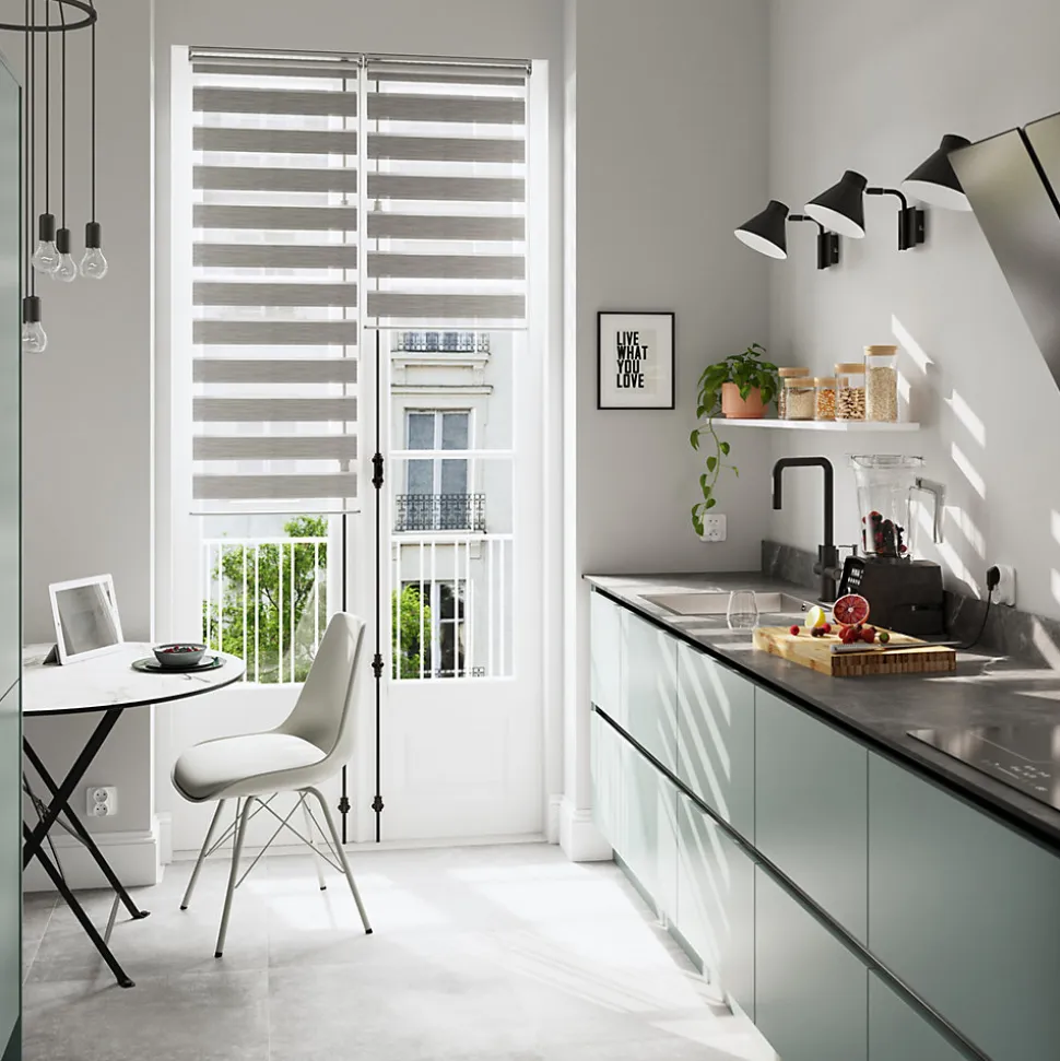 Store enrouleur jour / nuit sans perçage Brize gris chiné l.75 x H.240cm Goodhome