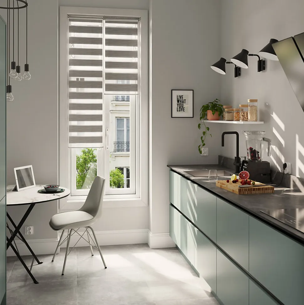 Store enrouleur jour / nuit sans perçage Brize gris chiné l.40 x H.140cm Goodhome
