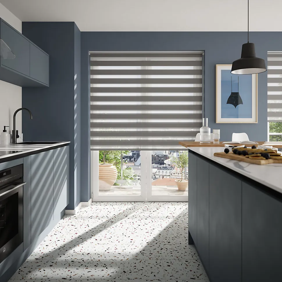 Store enrouleur jour / nuit sans perçage Elin 2 gris béton l.160 x H.240cm Goodhome
