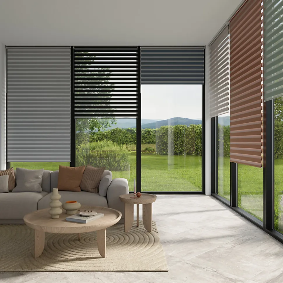 Store enrouleur jour / nuit sans perçage Elin 2 gris béton l.160 x H.240cm Goodhome
